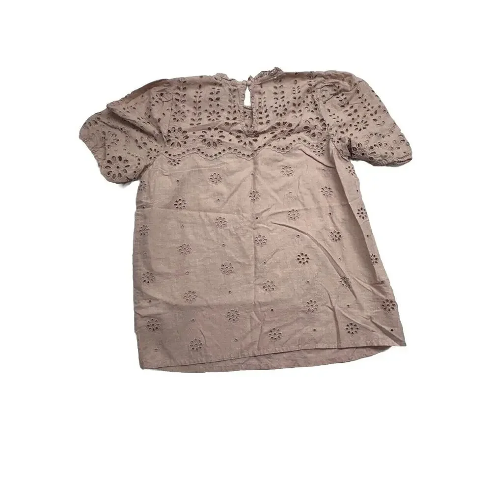 BODEN Altheda Broderie Top UK 10 US 6 Ruffle Puff Sleeve Pink Blouse 100% Cotton